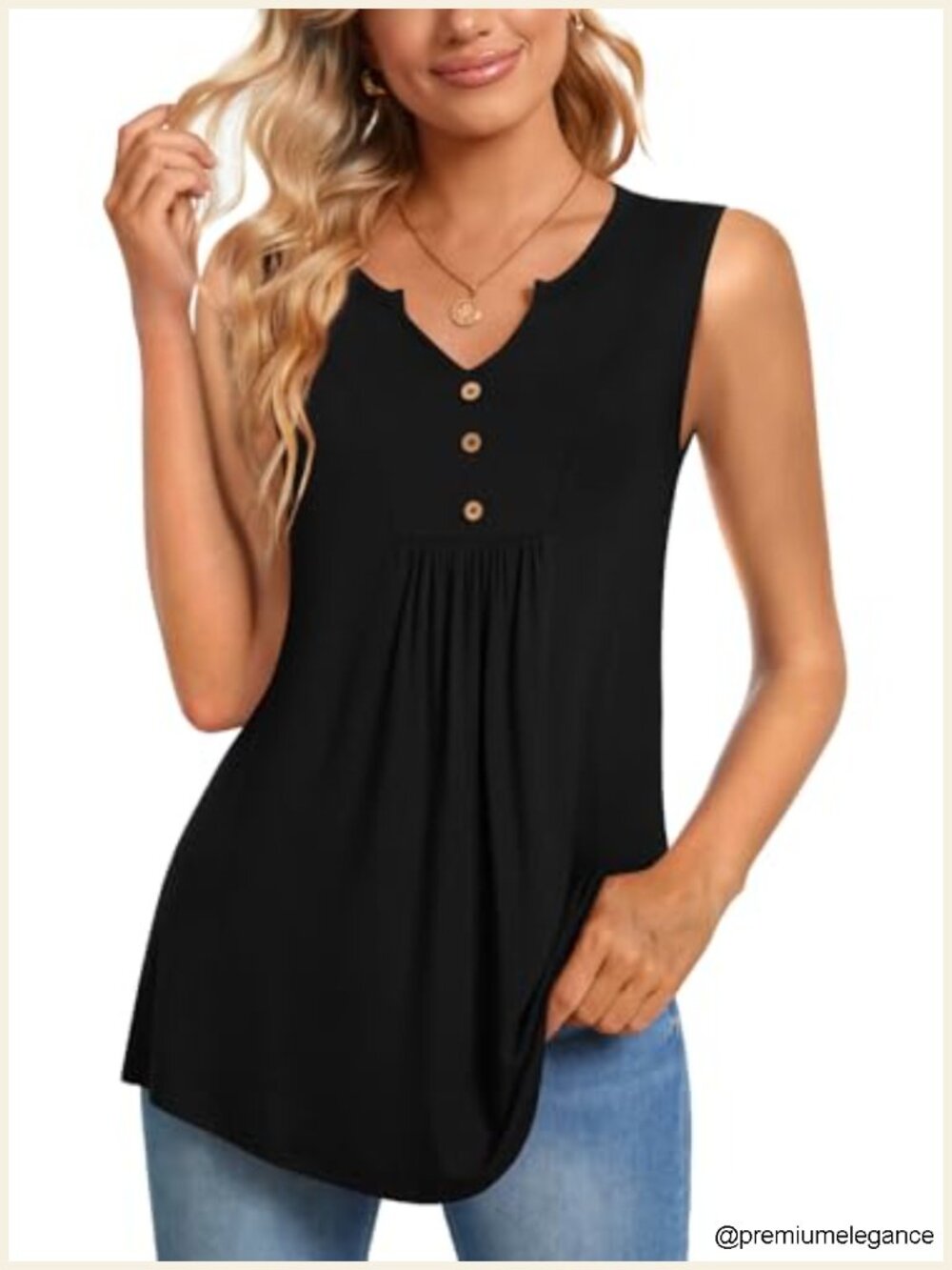 Sleeveless V-Neck Pleated Tank Top - Rayon Spandex Blouse, Summer Casual